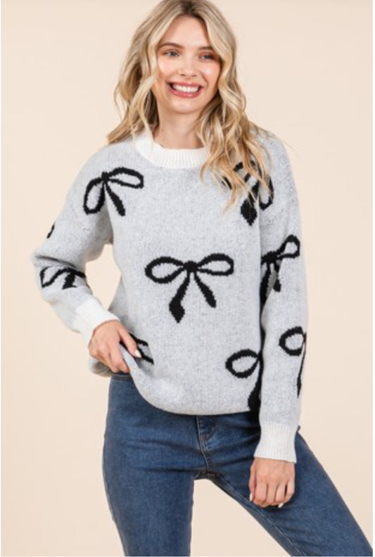 Ribbon Bow Pattern Knit Sweater