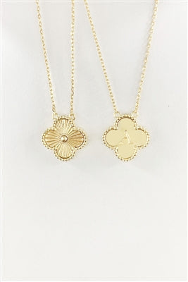Gold Textured Clover Reversible Intitial 16"-18" Necklace