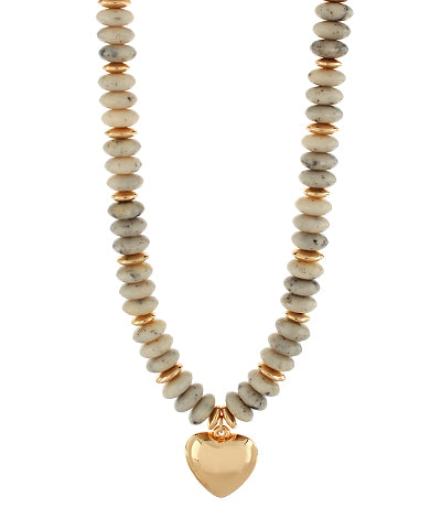 Puffed Heart Stone Bead Necklace