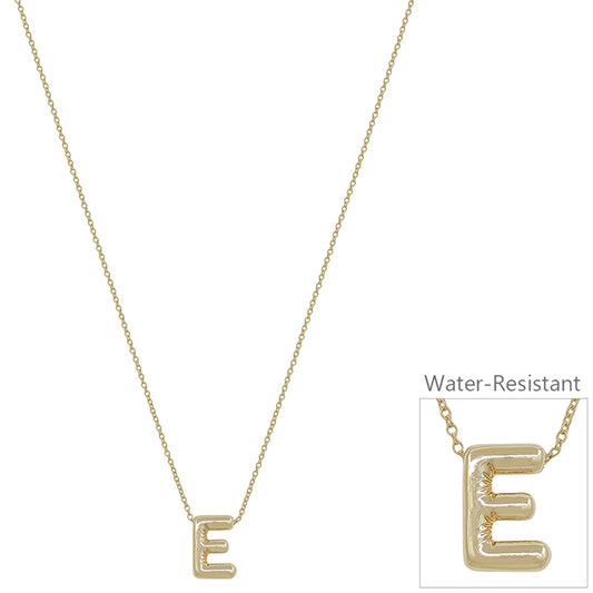 Bubble Textured Water Resistant E .5" Initial 16"-18" Necklace