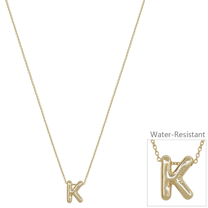 Bubble Textured Water Resistant K .5" Initial 16"-18" Necklace