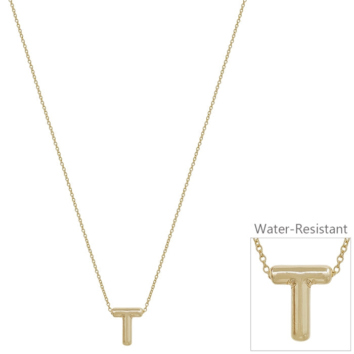 Bubble Textured Water Resistant T .5" Initial 16"-18" Necklace