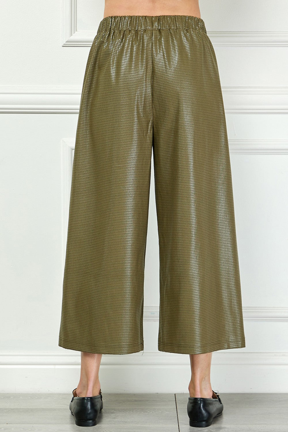 Olive Faux Leather Cropped Pants