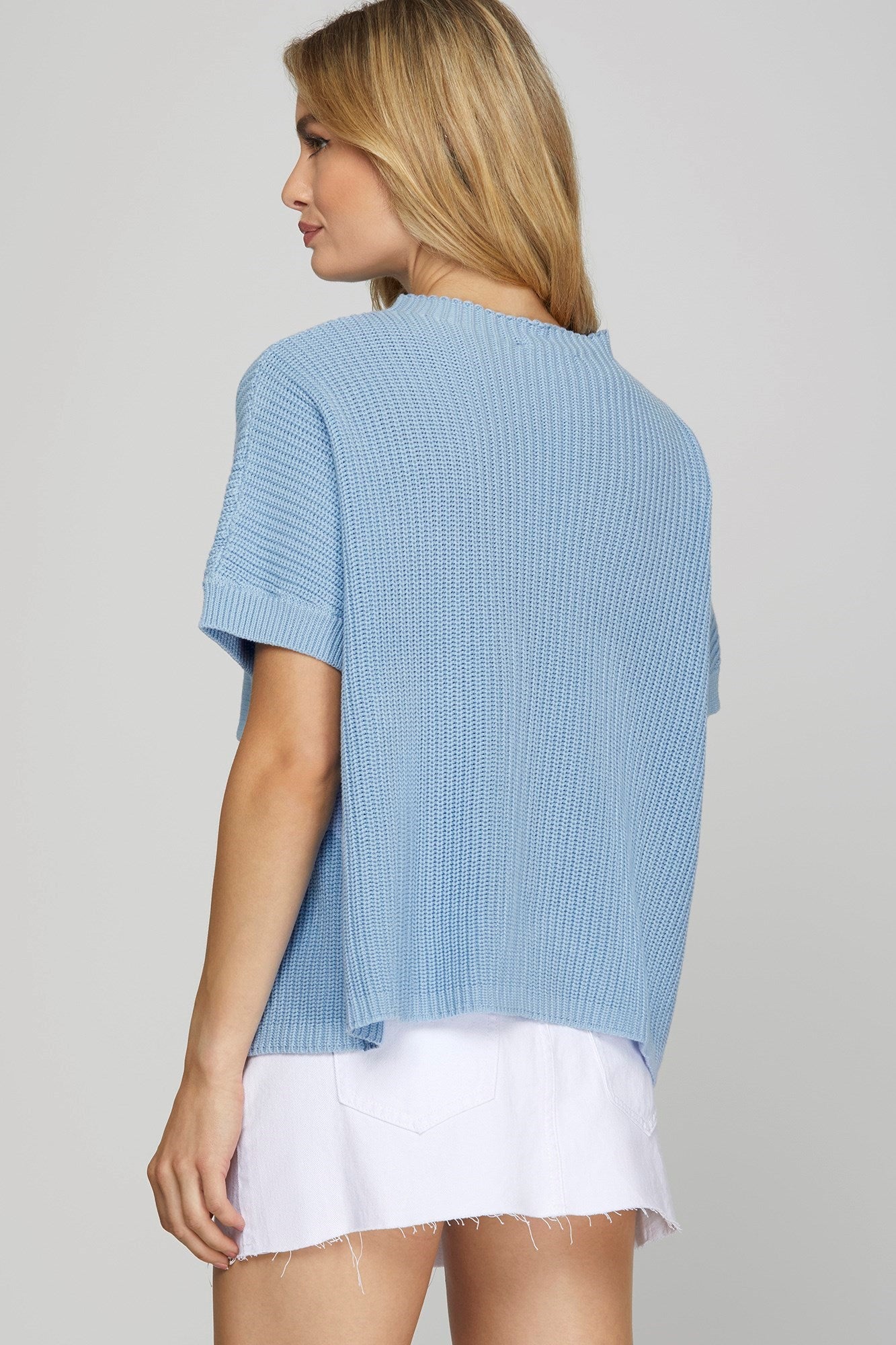 Drop Shoulder Short Sleeve Sweater with Pocket