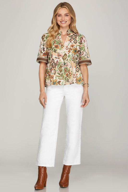 Autumn Bloom Boho Peplum Blouse