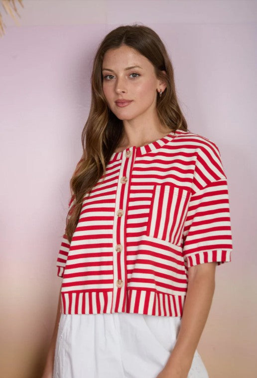The Harbor Stripe Button Top