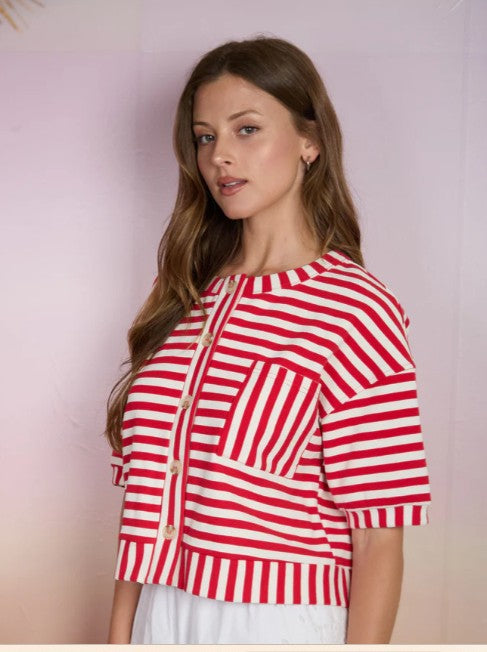 The Harbor Stripe Button Top