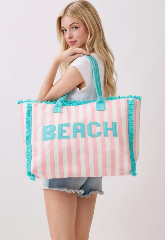 Striped Terry Cloth Beach Tote Bag