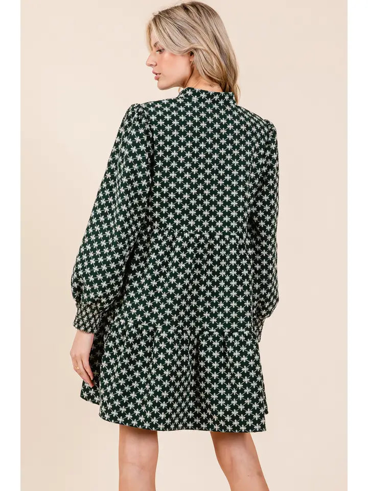 Green & White Star Print Dress