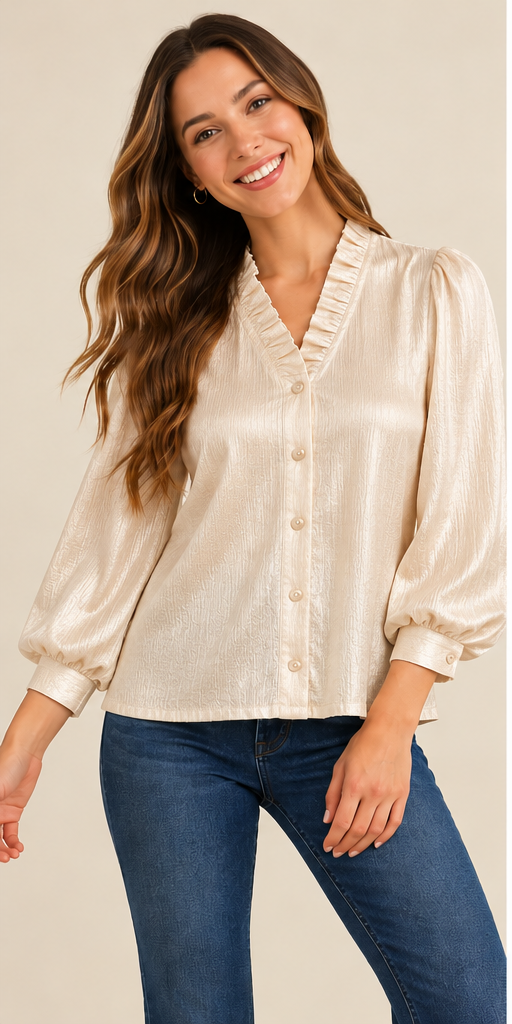 The Everly Ivory Satin Ruffle Blouse