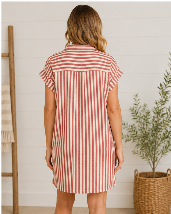 The Amelia Stripe Dress- Red