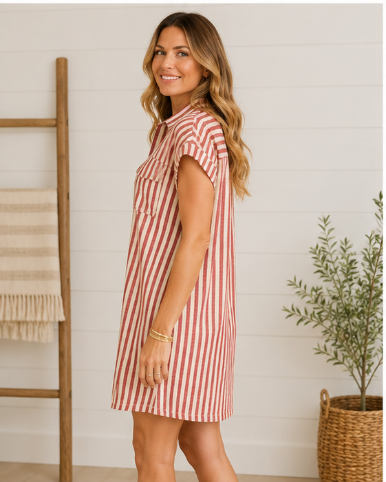 The Amelia Stripe Dress- Red